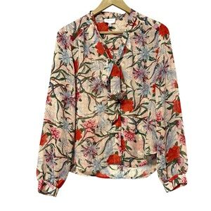 Harlyn Size Large Beige Red Floral Lightweight Neck Tie Button Up Shirt Business